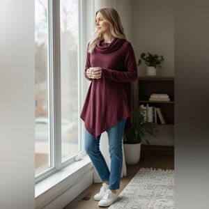 Iz Byer Plum Cowl Neck Sweater